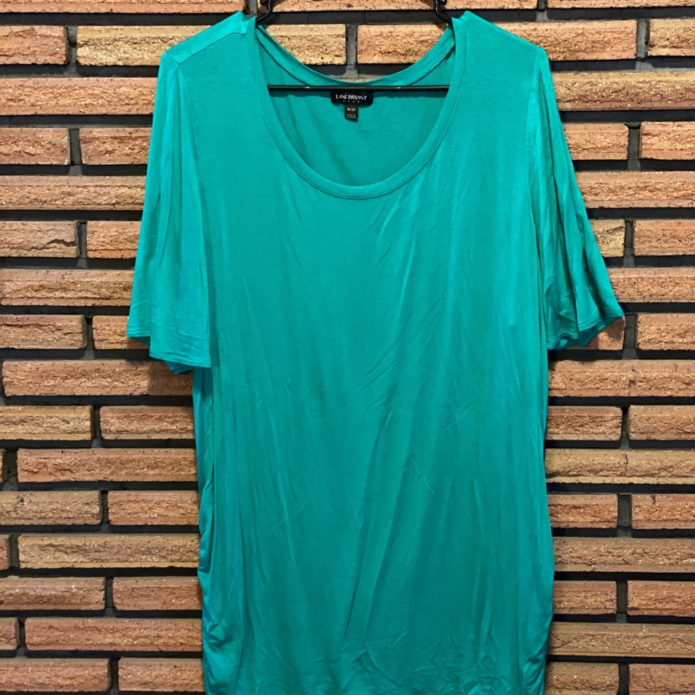 Lane Bryant teal green t shirt with runched sides
